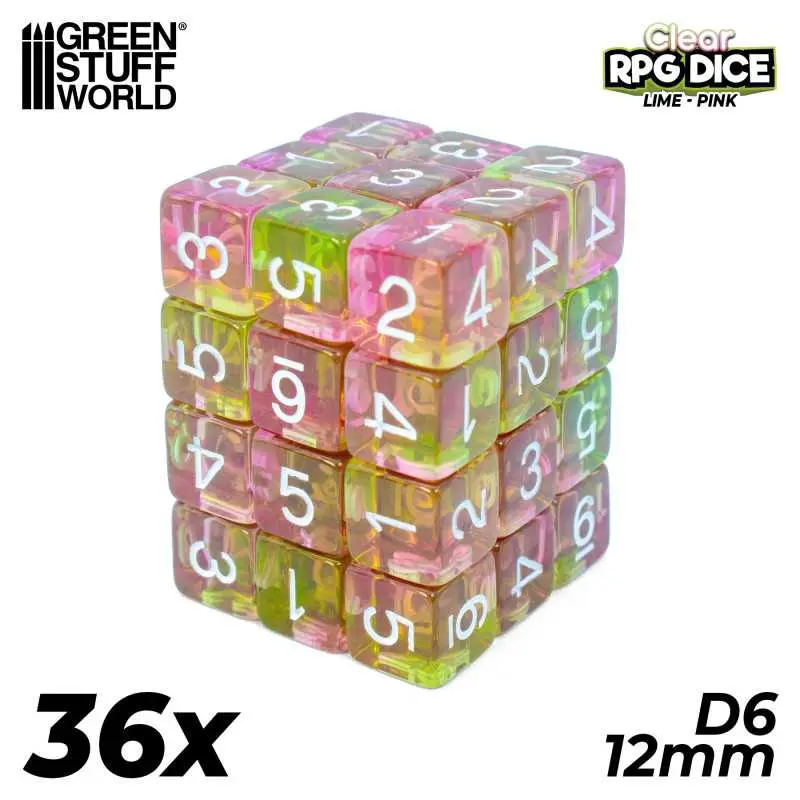 Dobbelstenen LIME/PINK Clear (36st)