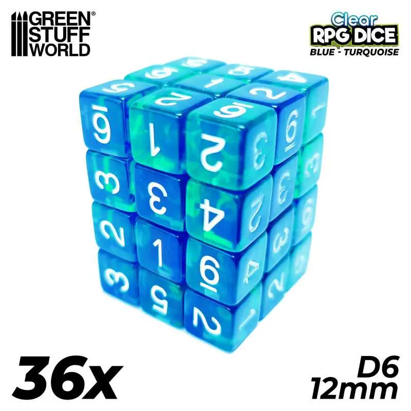 Dobbelstenen BLUE/TURQUOISE Clear (36st)