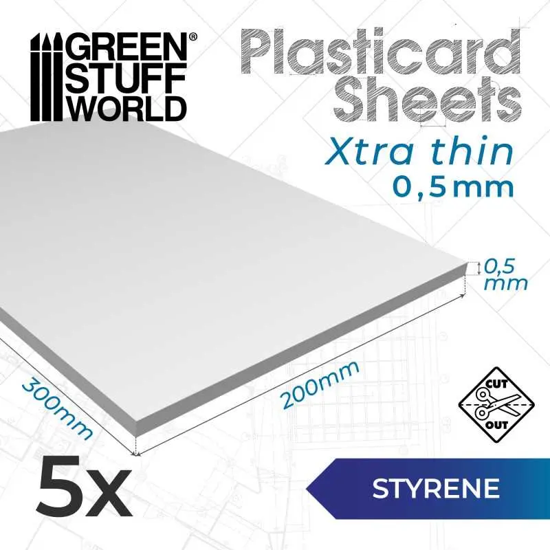 Plasticard styreen sheets 0,5mm (5 sheets)