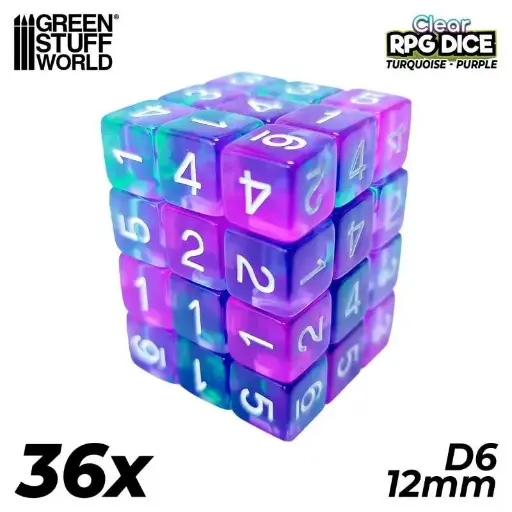 [GSW 0130] Dobbelstenen TURQUOISE/PURPLE clear (36st)
