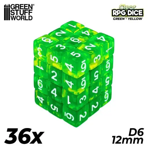 [GSW 0132] Dobbelstenen GREEN/YELLOW Clear (36st)