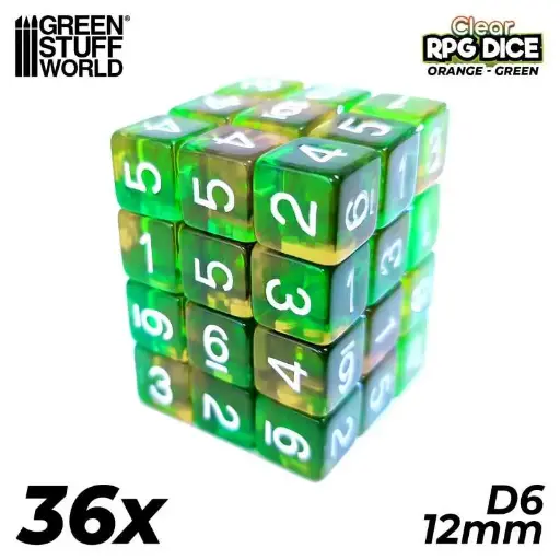 [GSW 0133] Dobbelstenen ORANGE/GREEN Clear (36st)
